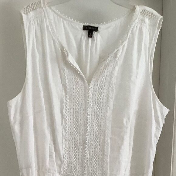 TALBOTS WHITE FULLY LINED COTTON 100% EYELET MIDI SLEEVELESS DRESS SIZE … - Picture 1 of 15